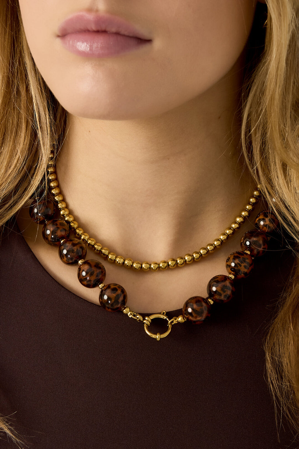 Elegant Leopard Print Beaded Necklace for Women