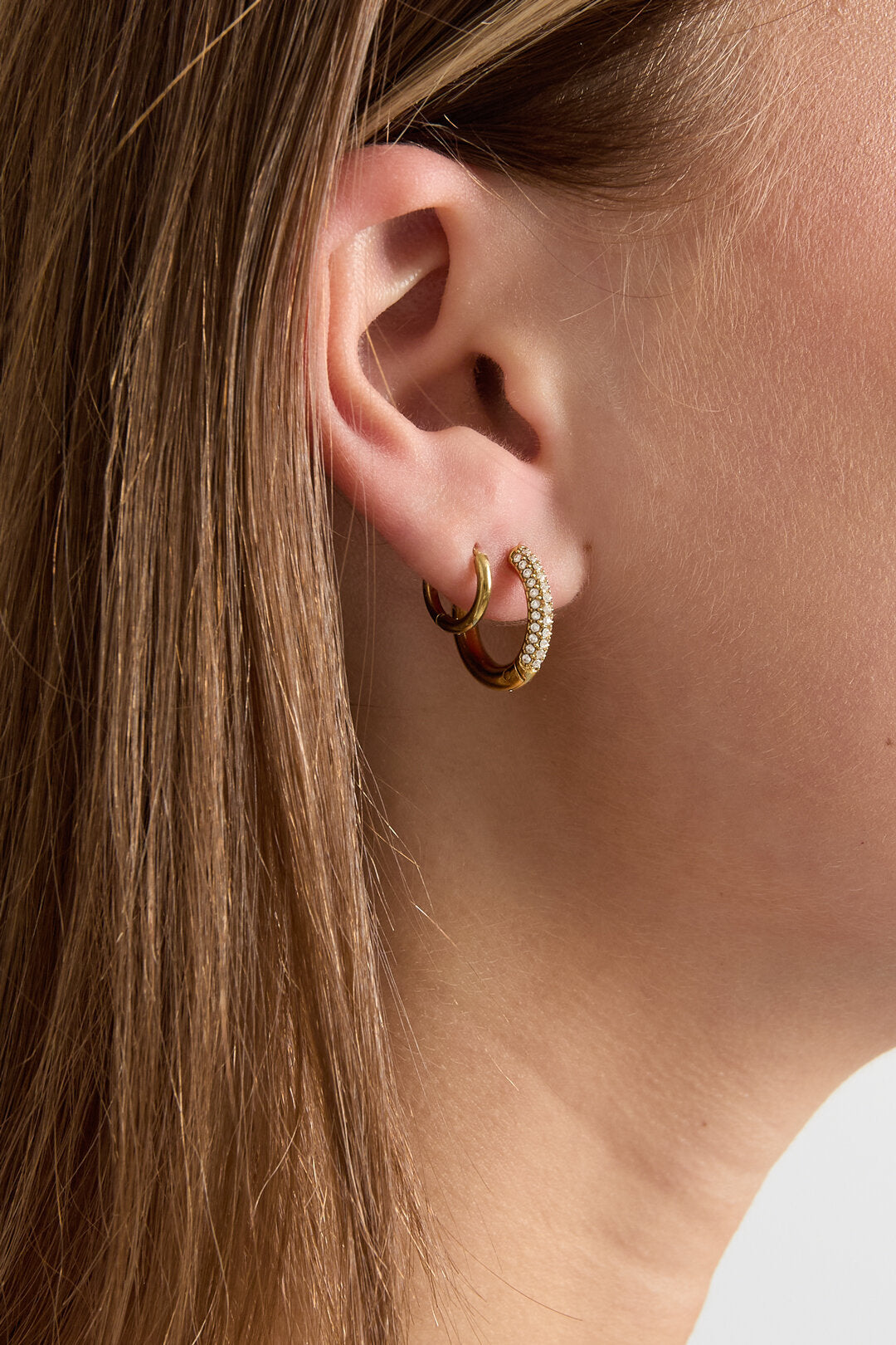 Elegant Rhinestone Hoop Earrings - Silver & Gold