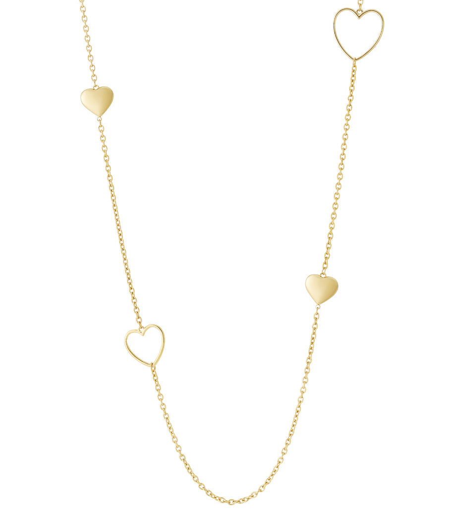 Elegant 14K Gold Plated Heart Long Necklace