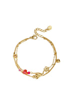 Armband met hartjes, bloemen en kraaltjes, goudkleurig