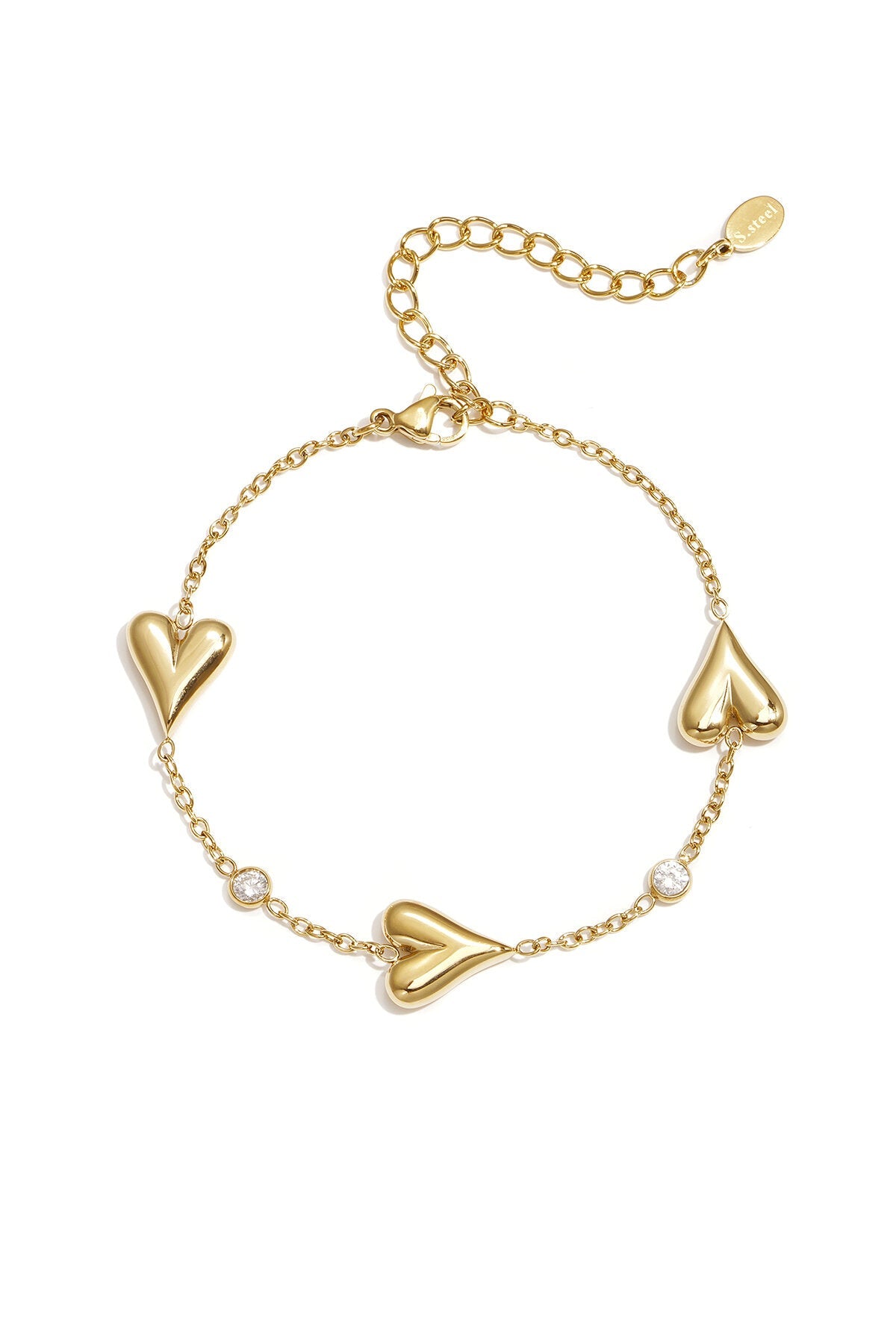 Armband met hartjes en strass steentjes, goudkleurig