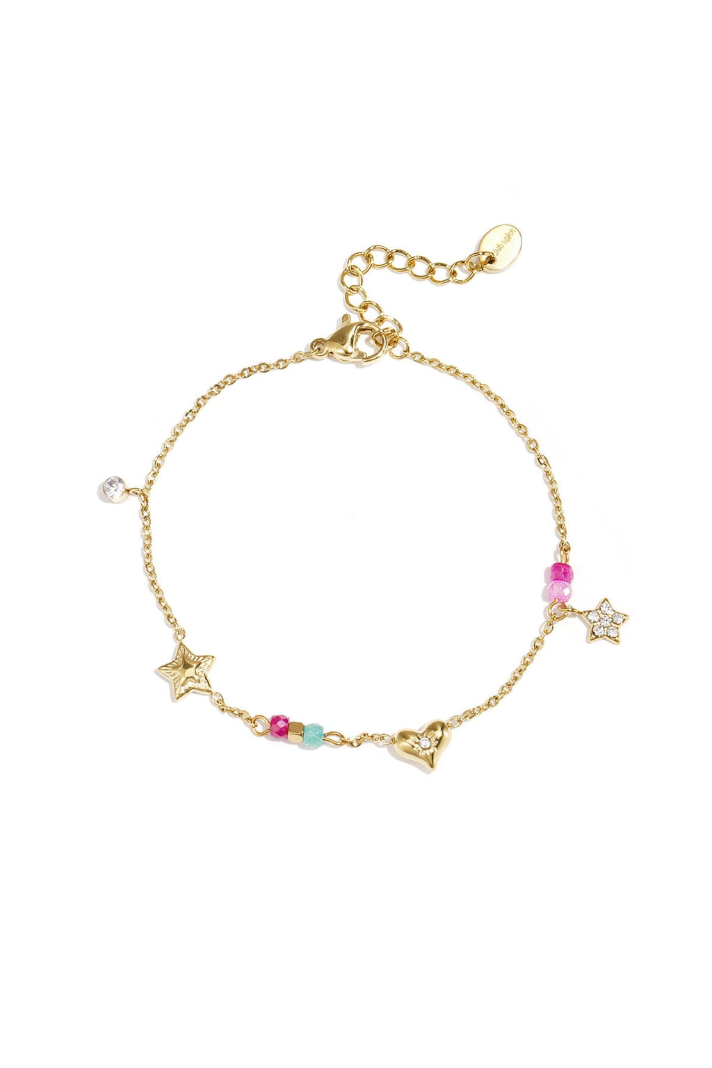 Bedelarmband met hart, ster en steentjes, goudkleurig