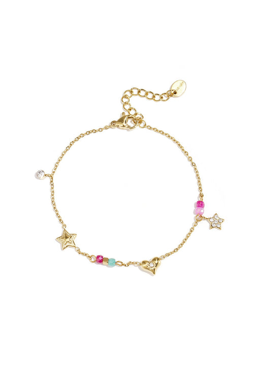 Bedelarmband met hart, ster en steentjes, goudkleurig