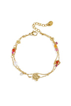 Bedelarmband met ster, bloem en parels, goudkleurig