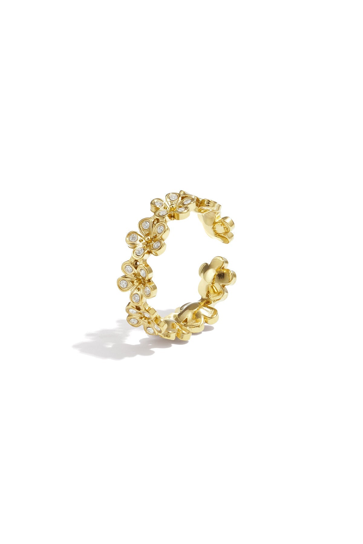 Elegante bloemenring met strass, goudkleurig