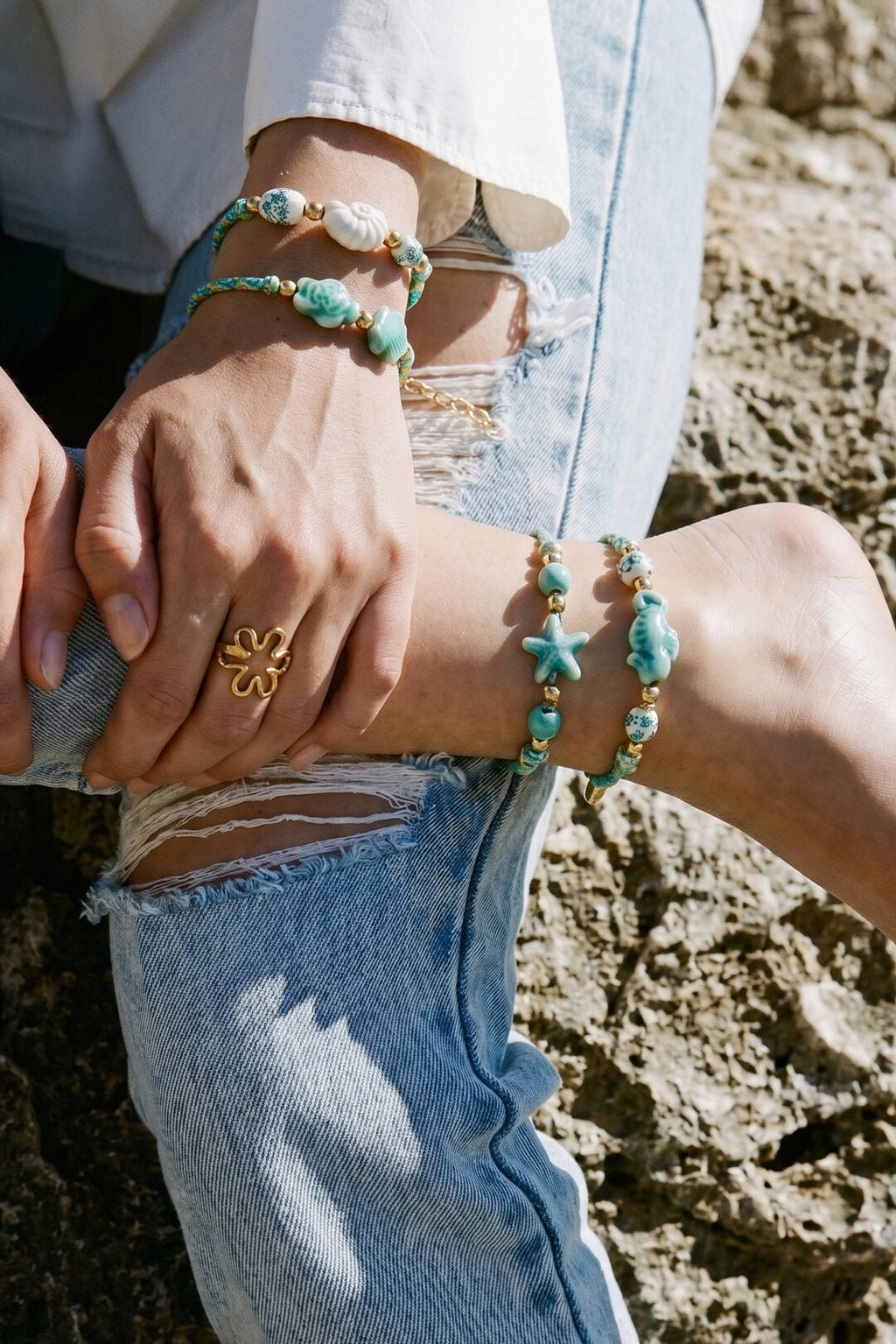 Charmante blauwe zeepaard enkelband - Jewellery Fever