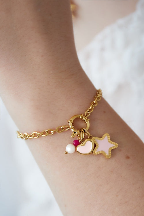 DIY armband met bloem, hart en ster