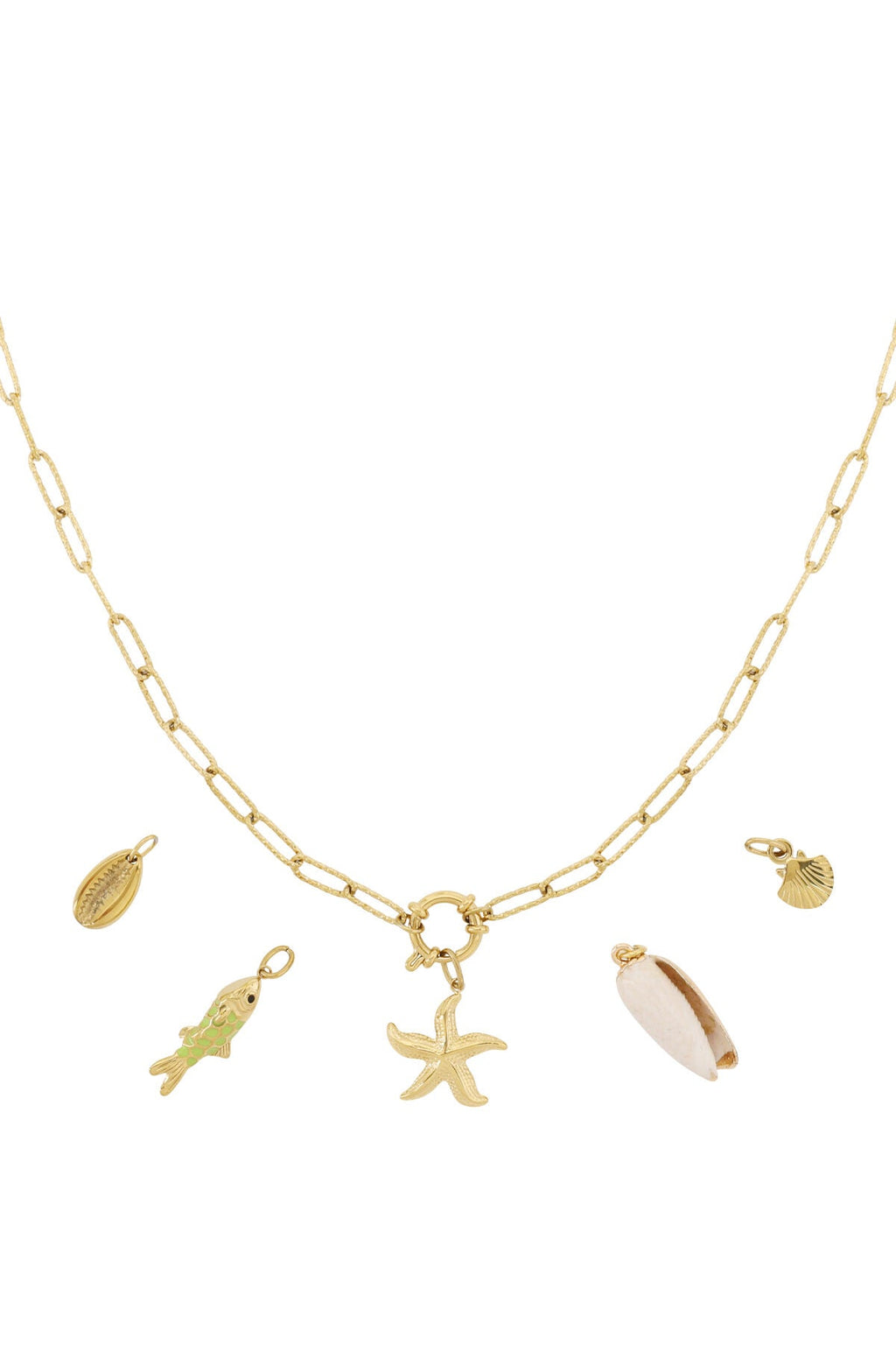 DIY schelpenketting met zeester en visjes, goudkleurig