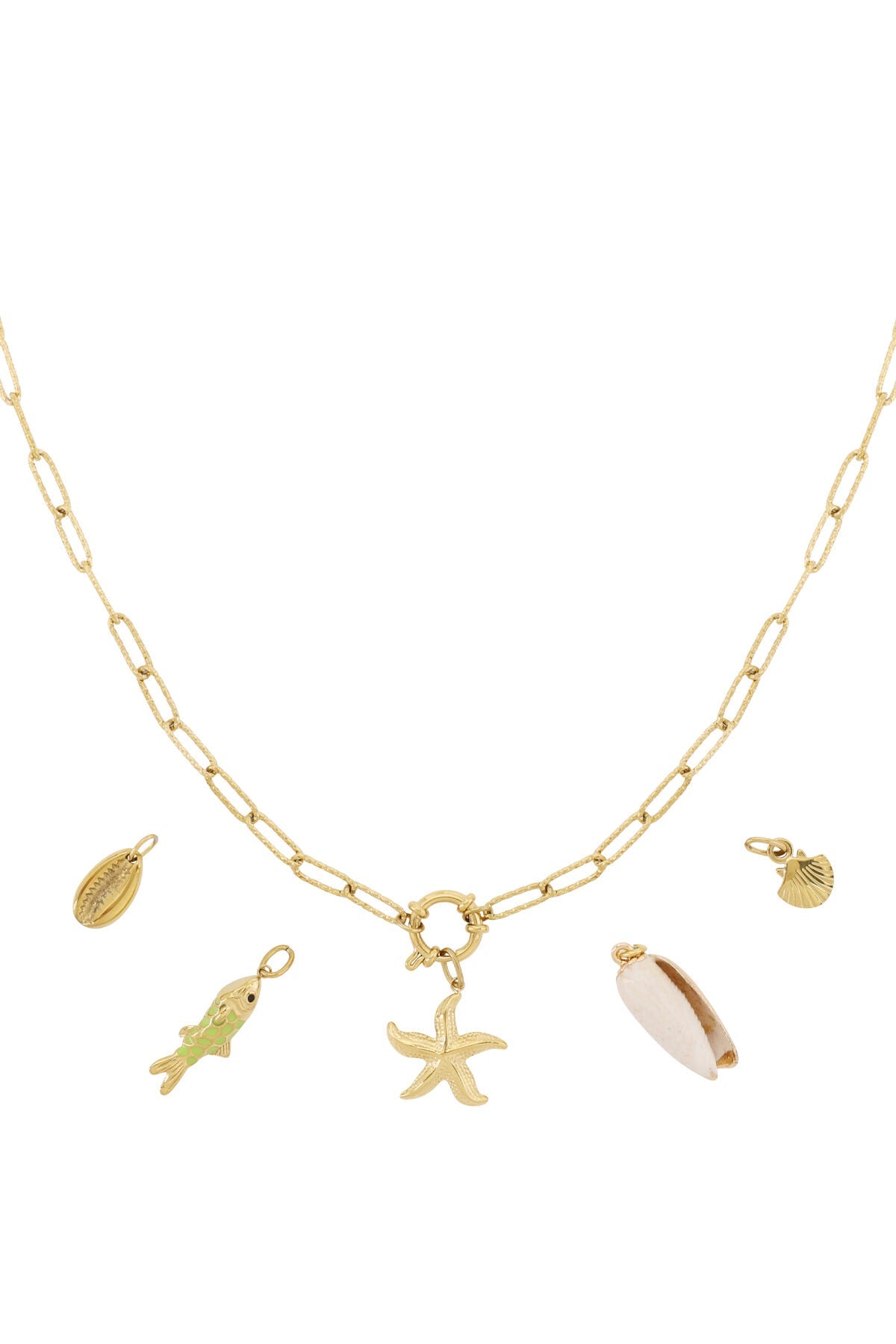 DIY schelpenketting met zeester en visjes, goudkleurig