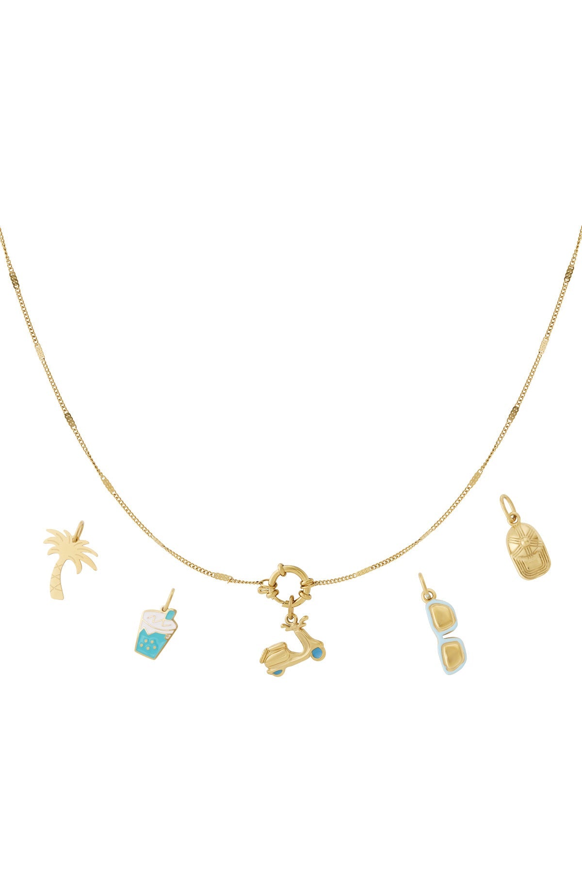 DIY zomerse ketting met scooter en palmboom, goudkleurig