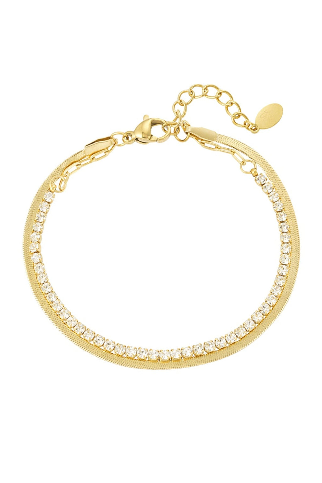 Dubbele armband met fonkelende diamantjes, goudkleurig