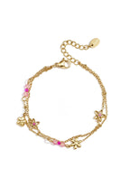 Dubbele armband met kleurrijke bloemetjes, goudkleurig