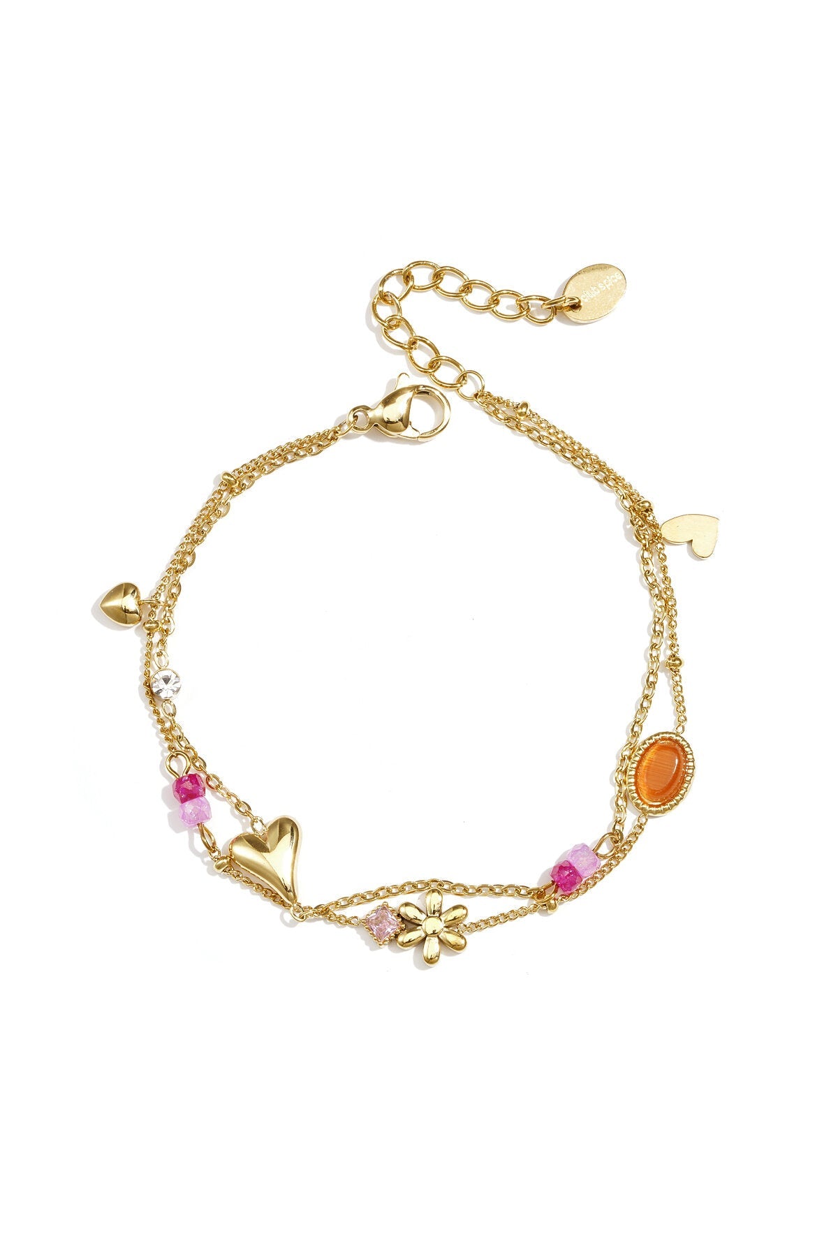 Dubbele armband met variërende hangers en strass