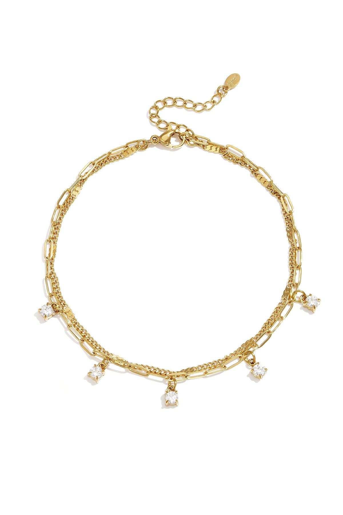 Dubbele enkelbandje met strass steentjes - Jewellery Fever