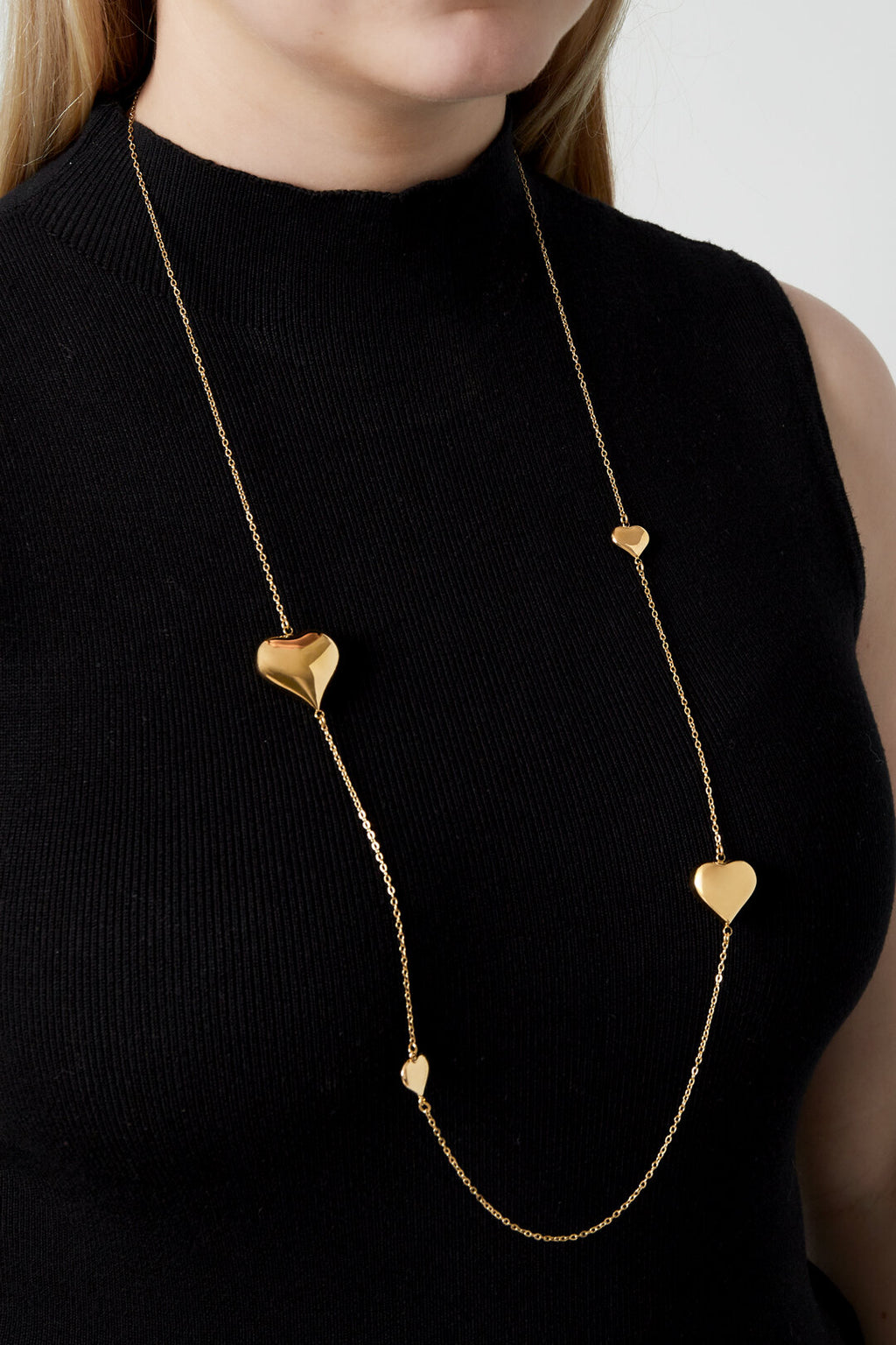 Elegant 70cm+ Long Heart Necklace in Silver & Gold