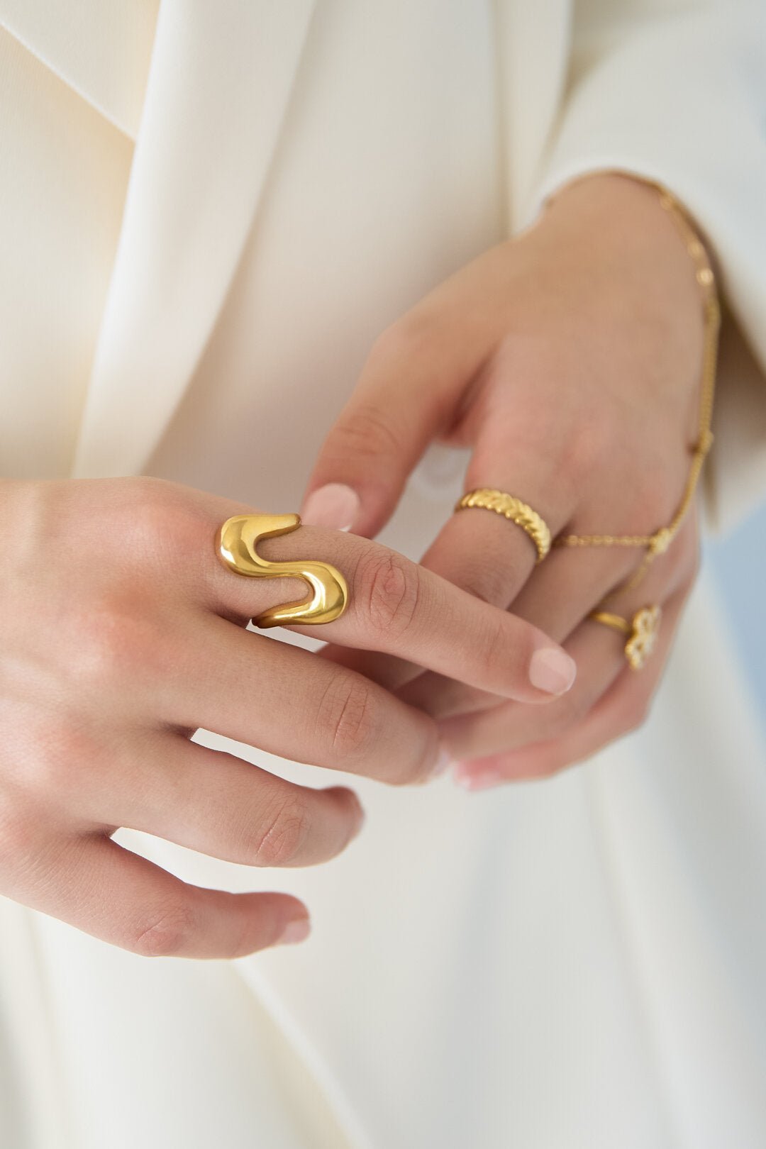 Elegante golven ring, zilverkleurig
