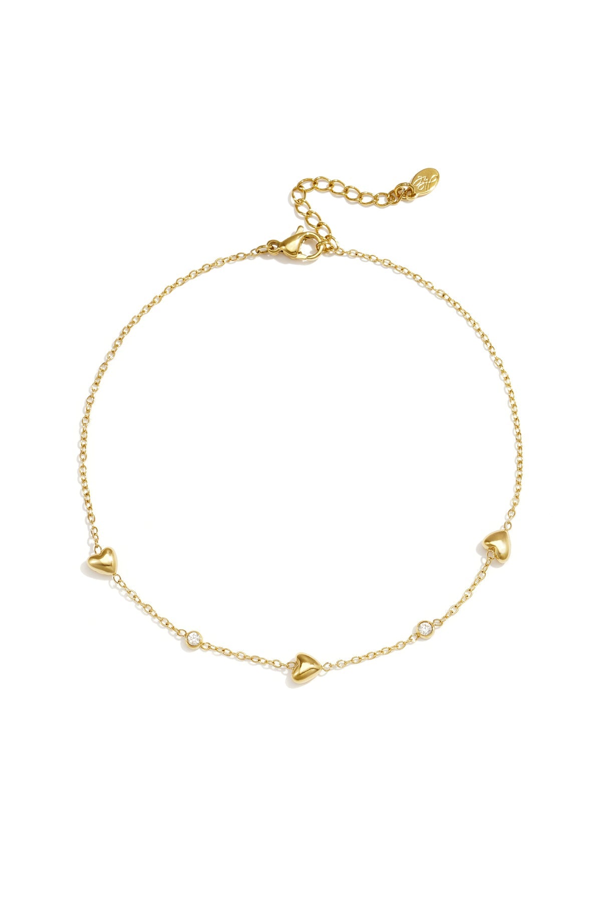 Enkelbandje met hartjes en strass - Jewellery Fever
