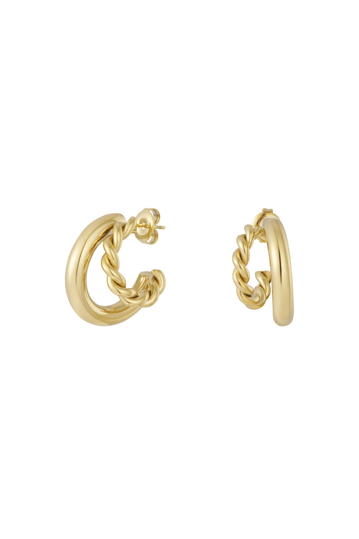 Gouden dubbele hoop met twist - Jewellery Fever