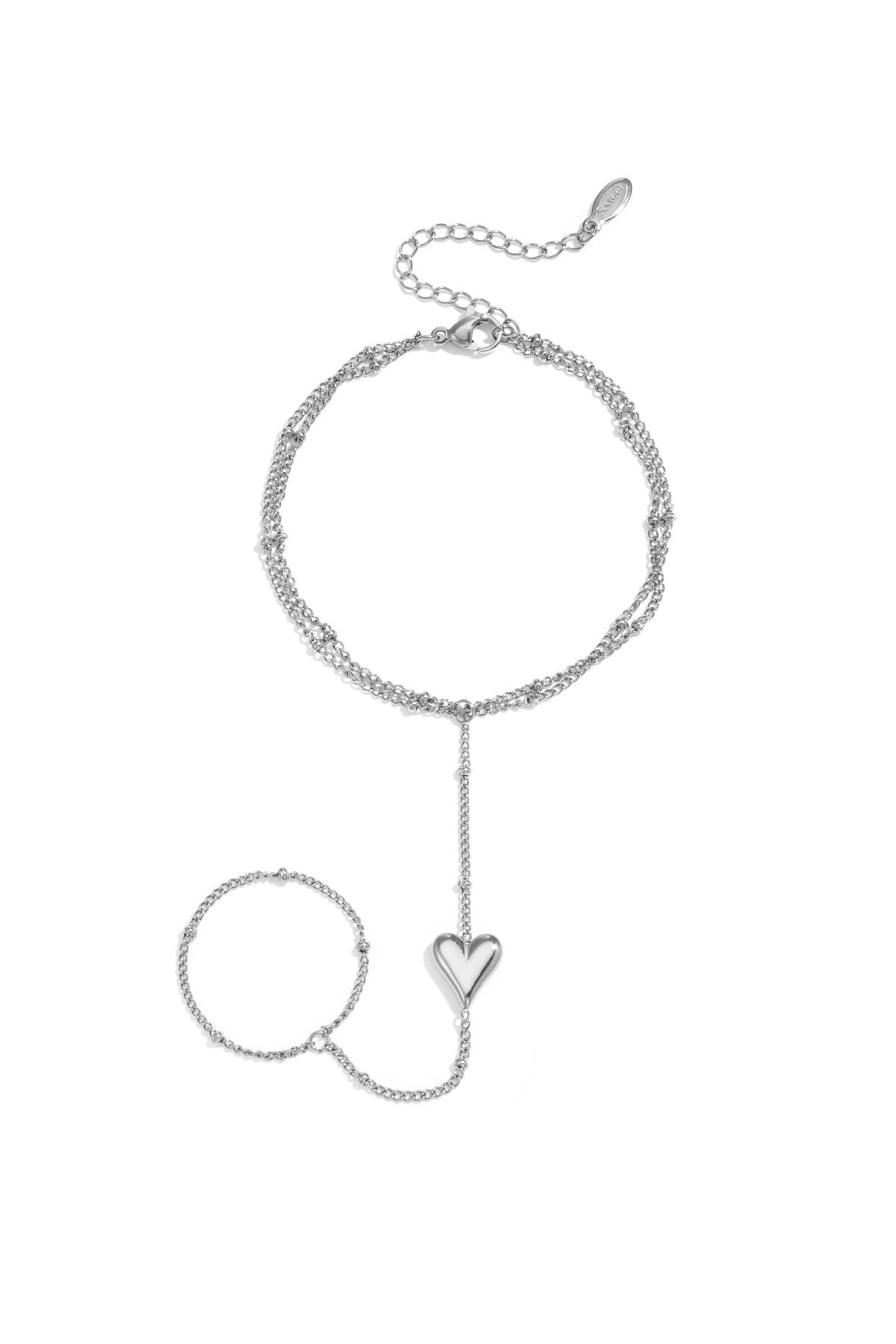 Handketting met hartje, zilverkleurig