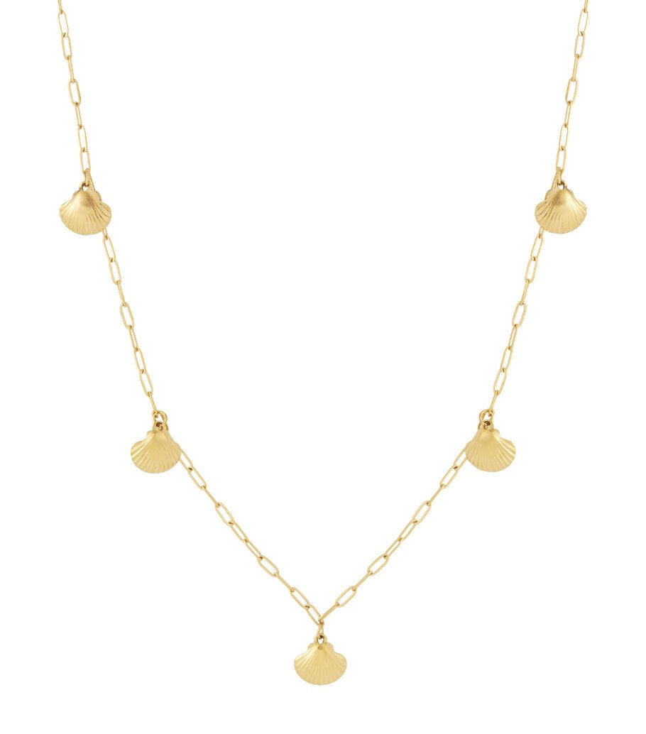 Lange ketting met schelpjes, goudkleurig roestvrij staal