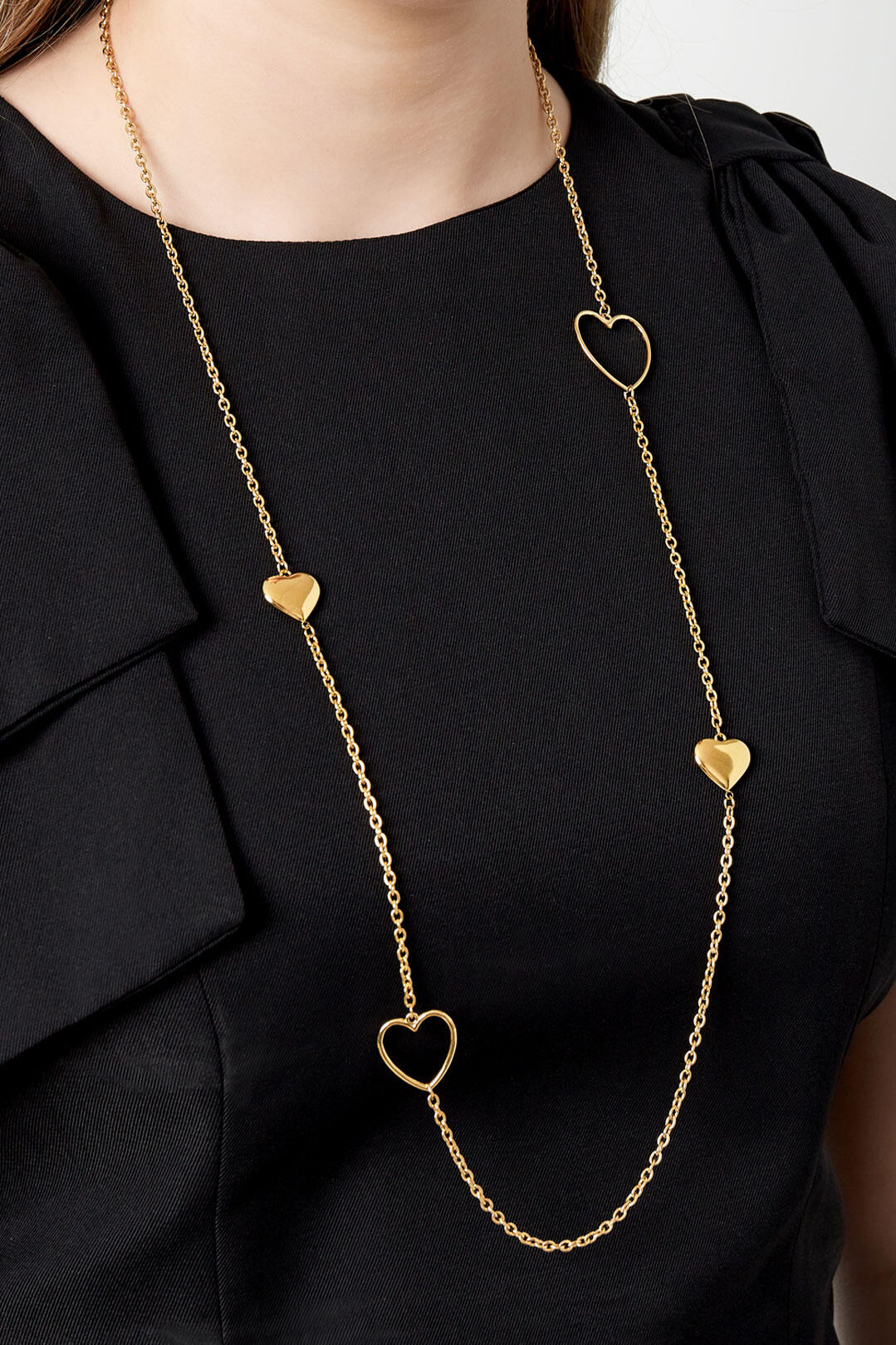Lange open en dichte hart ketting - Jewellery Fever