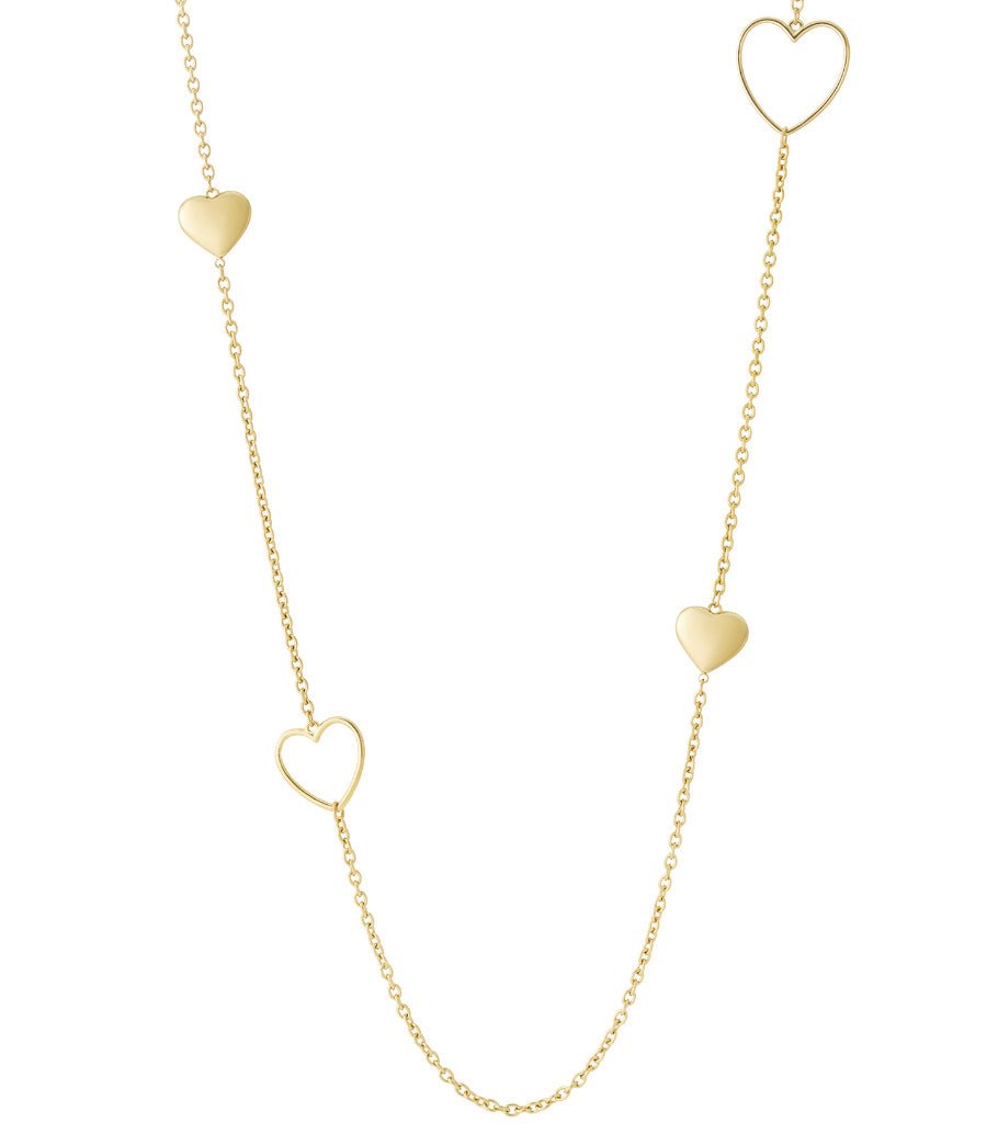 Lange open en dichte hart ketting - Jewellery Fever