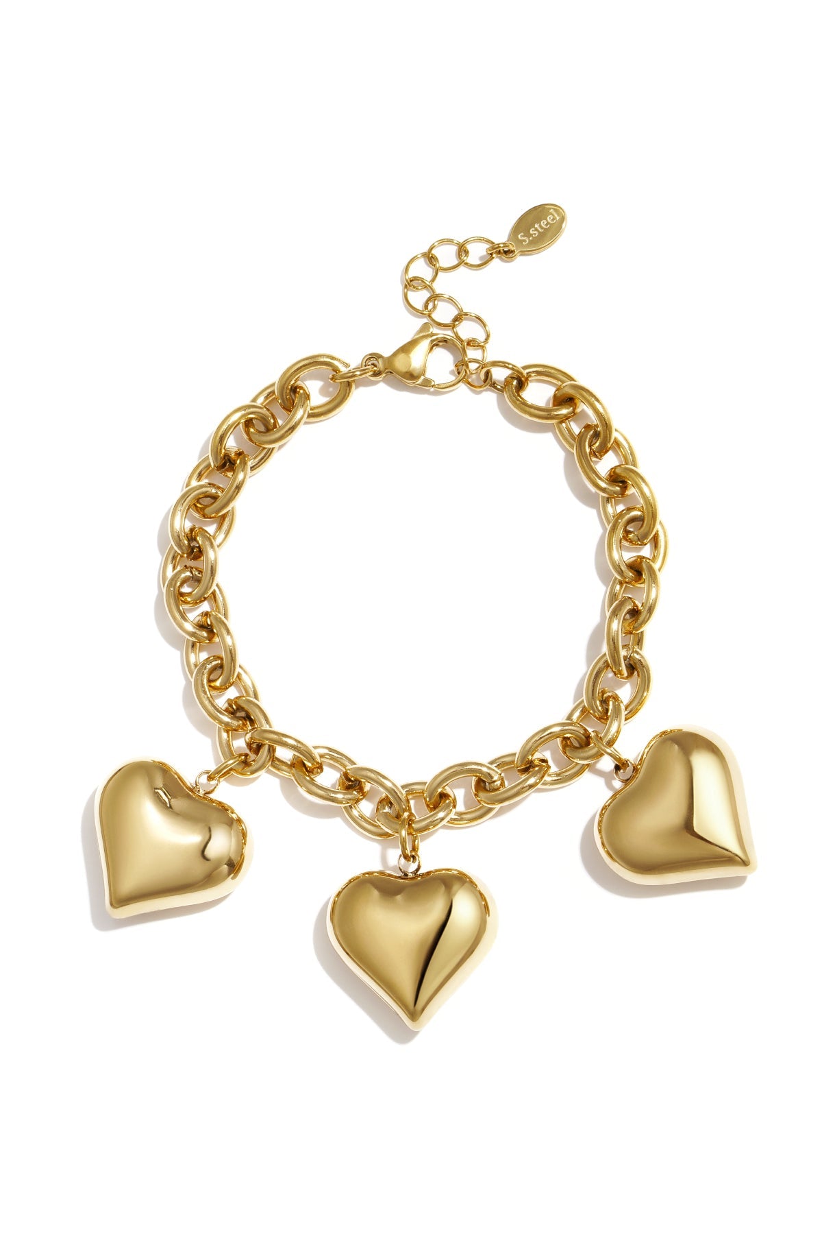 Statement armband met drie hartjes, goudkleurig