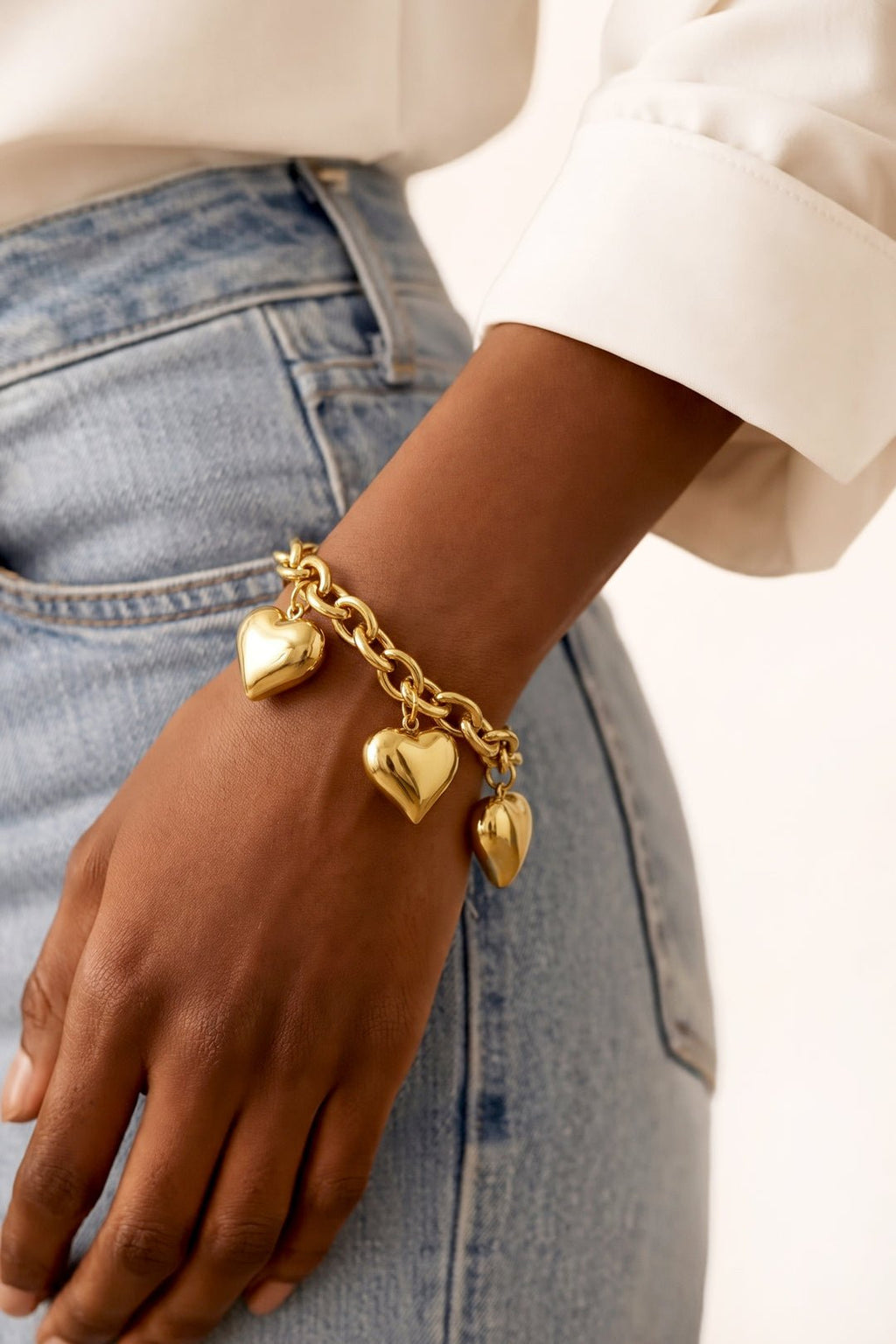 Statement armband met hartjes, zilverkleurig