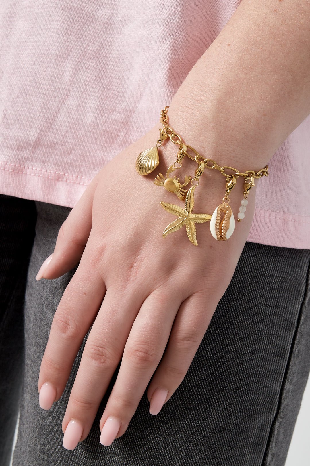 Statement armband met zeester en schelpbedels - Jewellery Fever