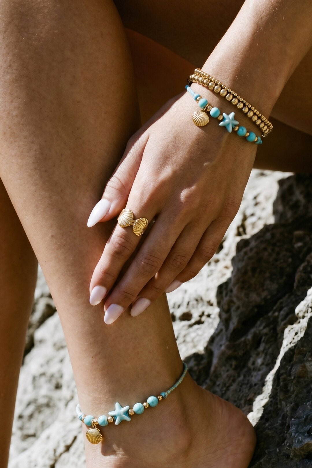 Zeester armband met kralen, detailfoto
